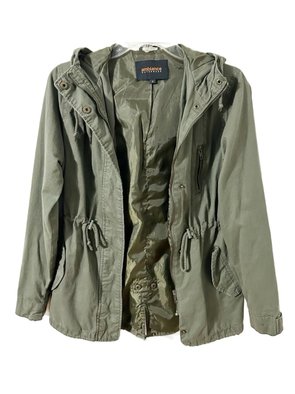 Ambiance Outerwear Cotton Army Green Field Utility Cargo Military Hooded Jacket